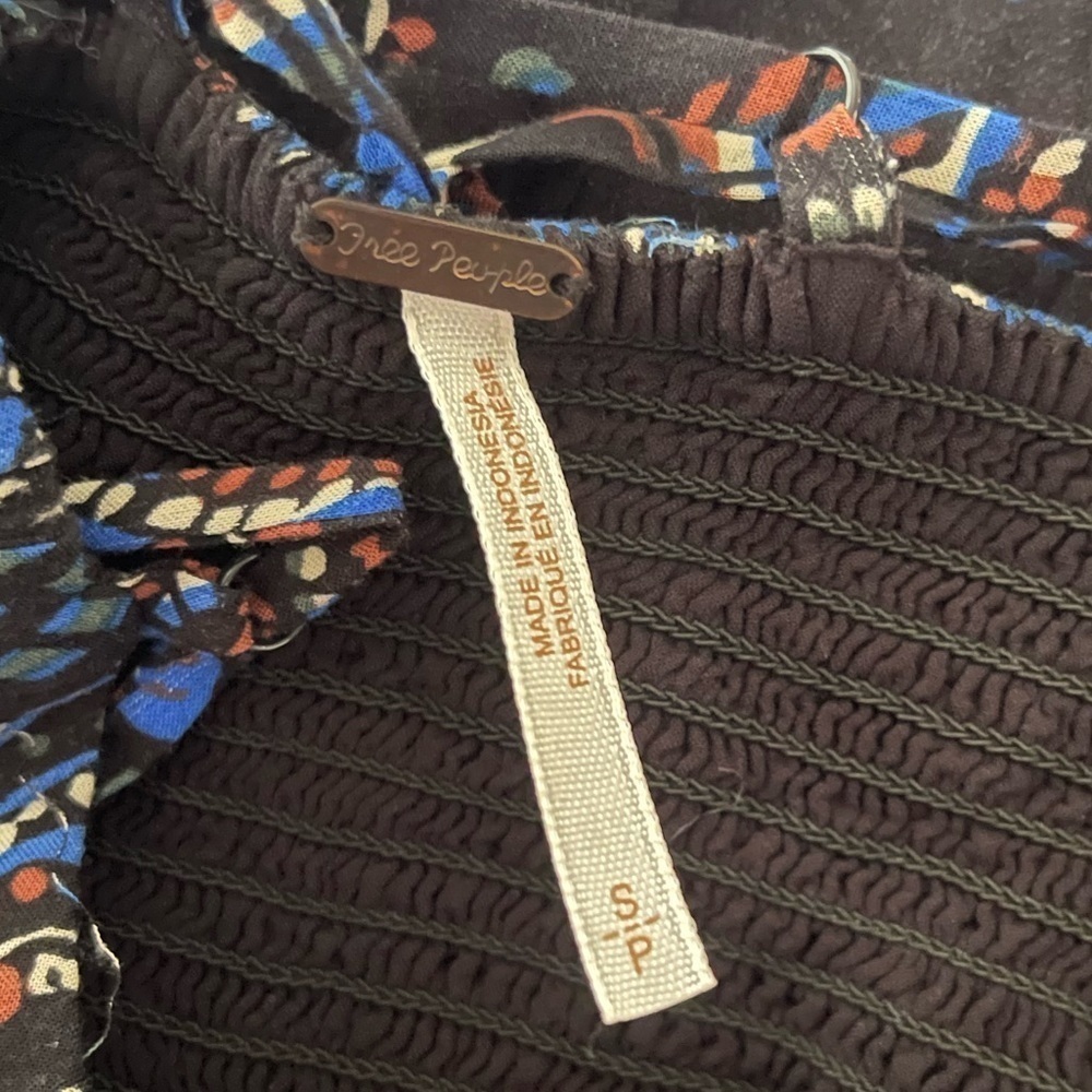 FREE PEOPLE Black Blue Boho Printed Sleeveless Button Front Maxi Dress Small - Picture 16 of 16